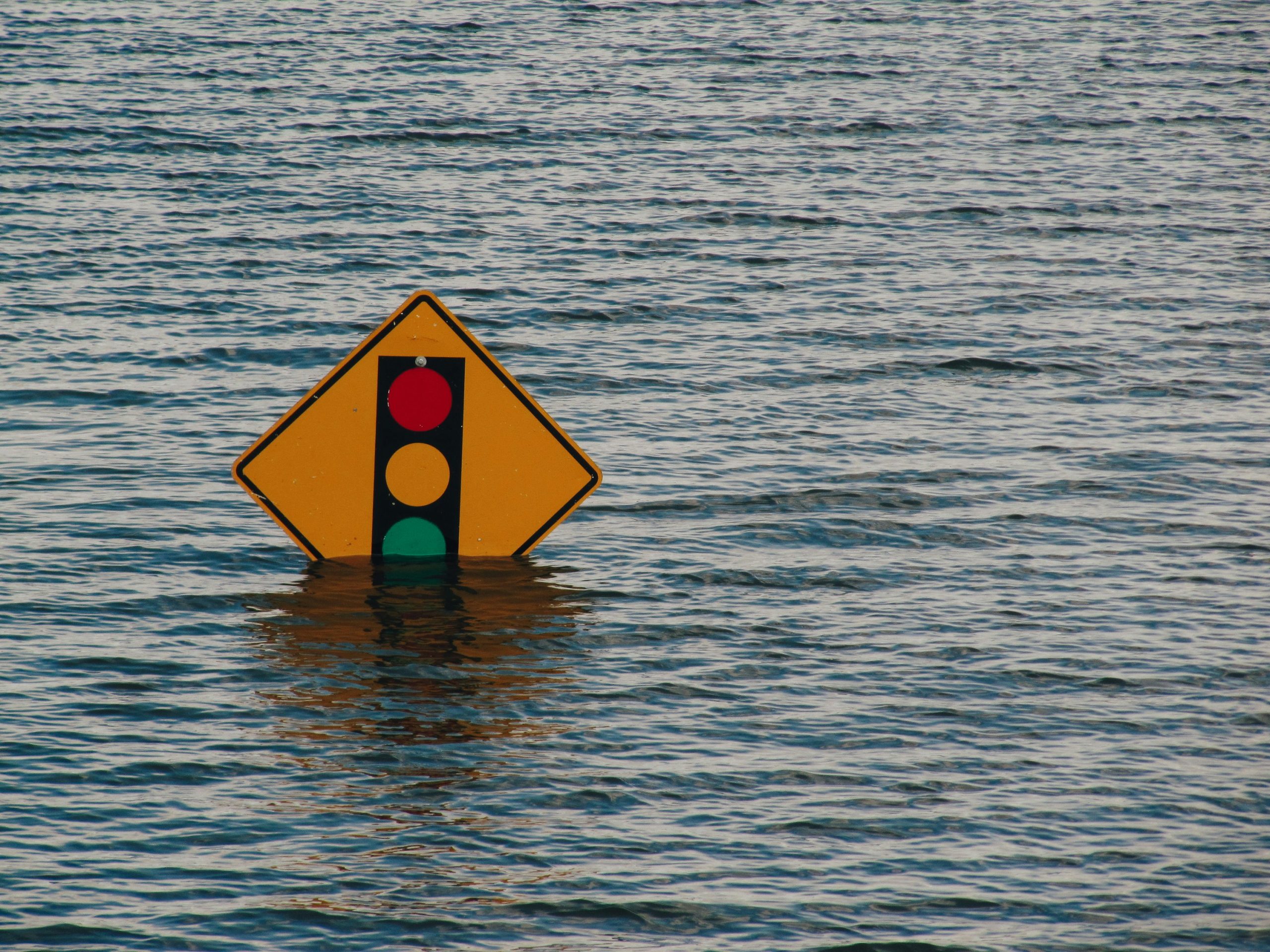 An image of a traffic sign underwater